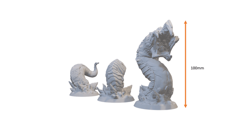 Unbemaltes 3D-Modell des 'Great Purple Wyrm', bestehend aus drei Teilen, bereit zum Zusammenbau und zur individuellen Bemalung, ideal für eine Vielzahl von Tabletop-Spielen.