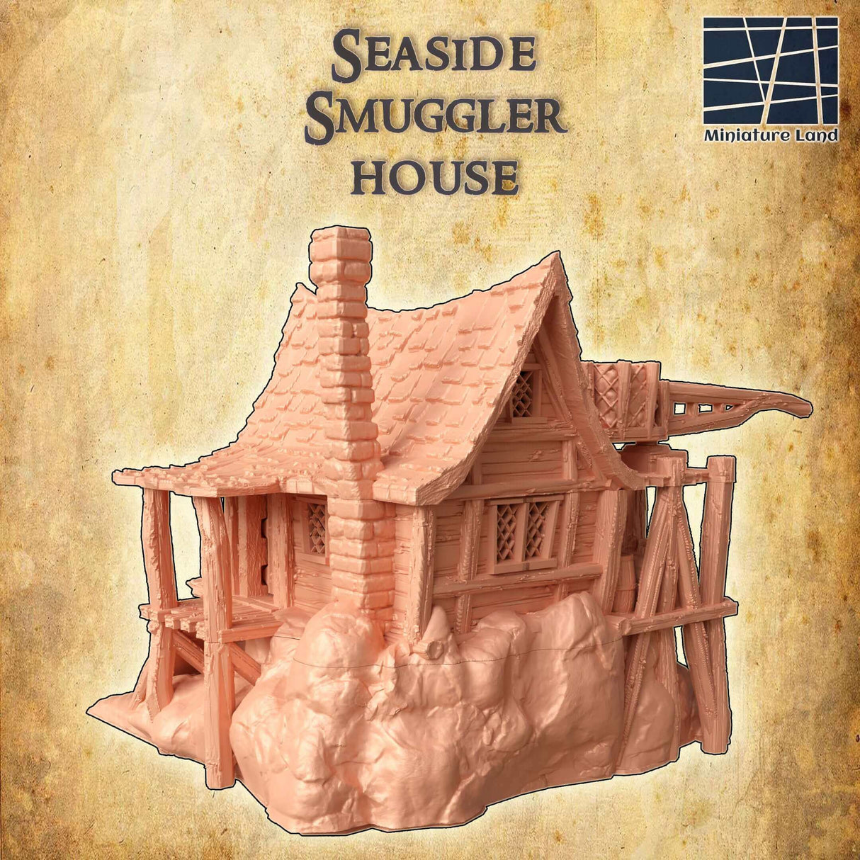 Unbemaltes 3D-Modell von Seaside Smuggler House für individuelle Gestaltung