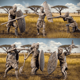 Tabletop Miniatur Tribal Warrior Set mit Waffen in Kampfhaltung
