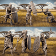 Tabletop Miniatur Tribal Warrior Set mit Waffen in Kampfhaltung
