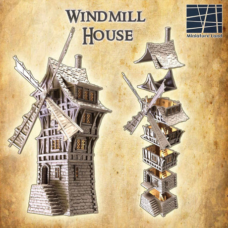 Mittelalterliche Windmühle in 28 MM Maßstab für Tabletop-Spiele