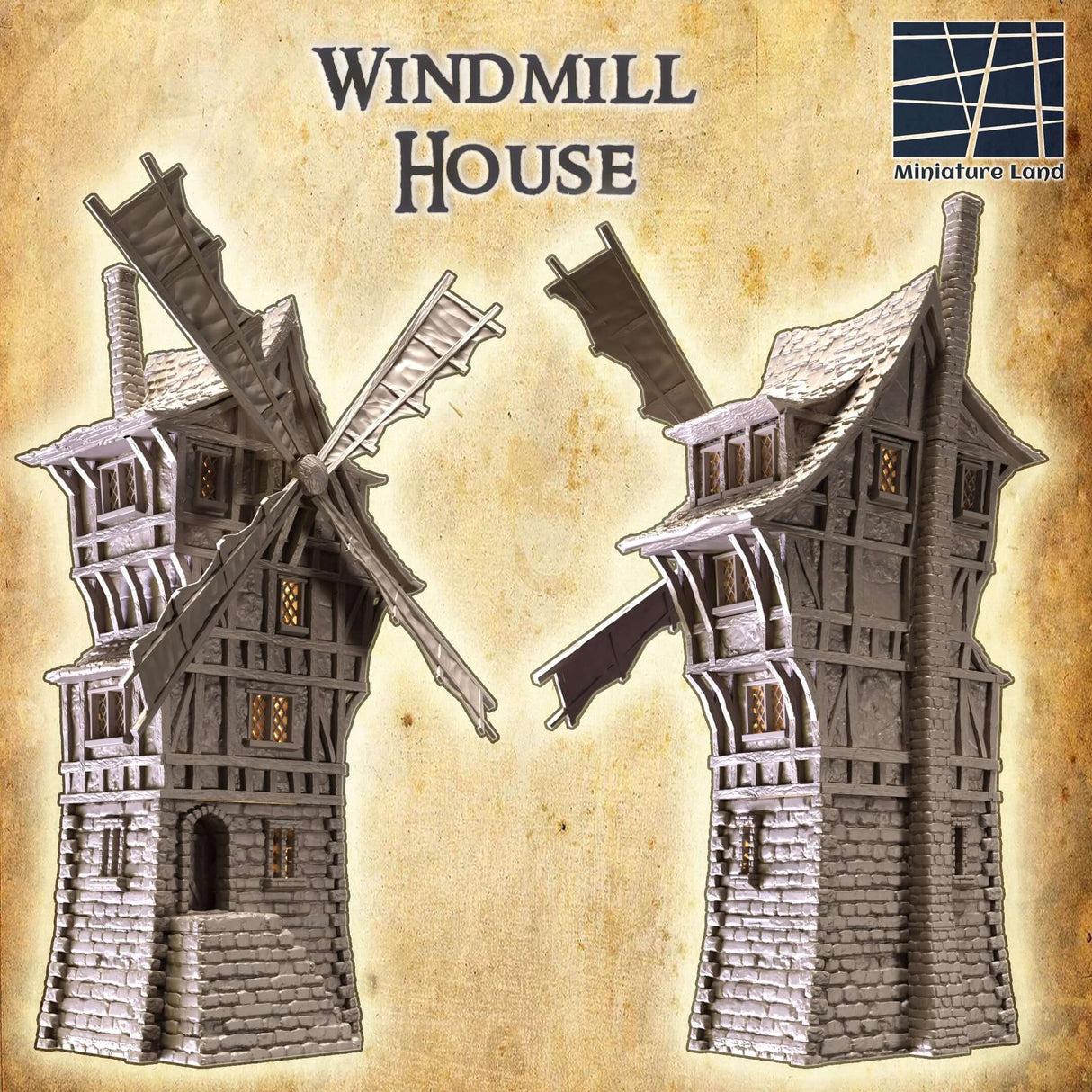Authentisches mittelalterliches Terrain: Windmühle für Fantasy-Spiele