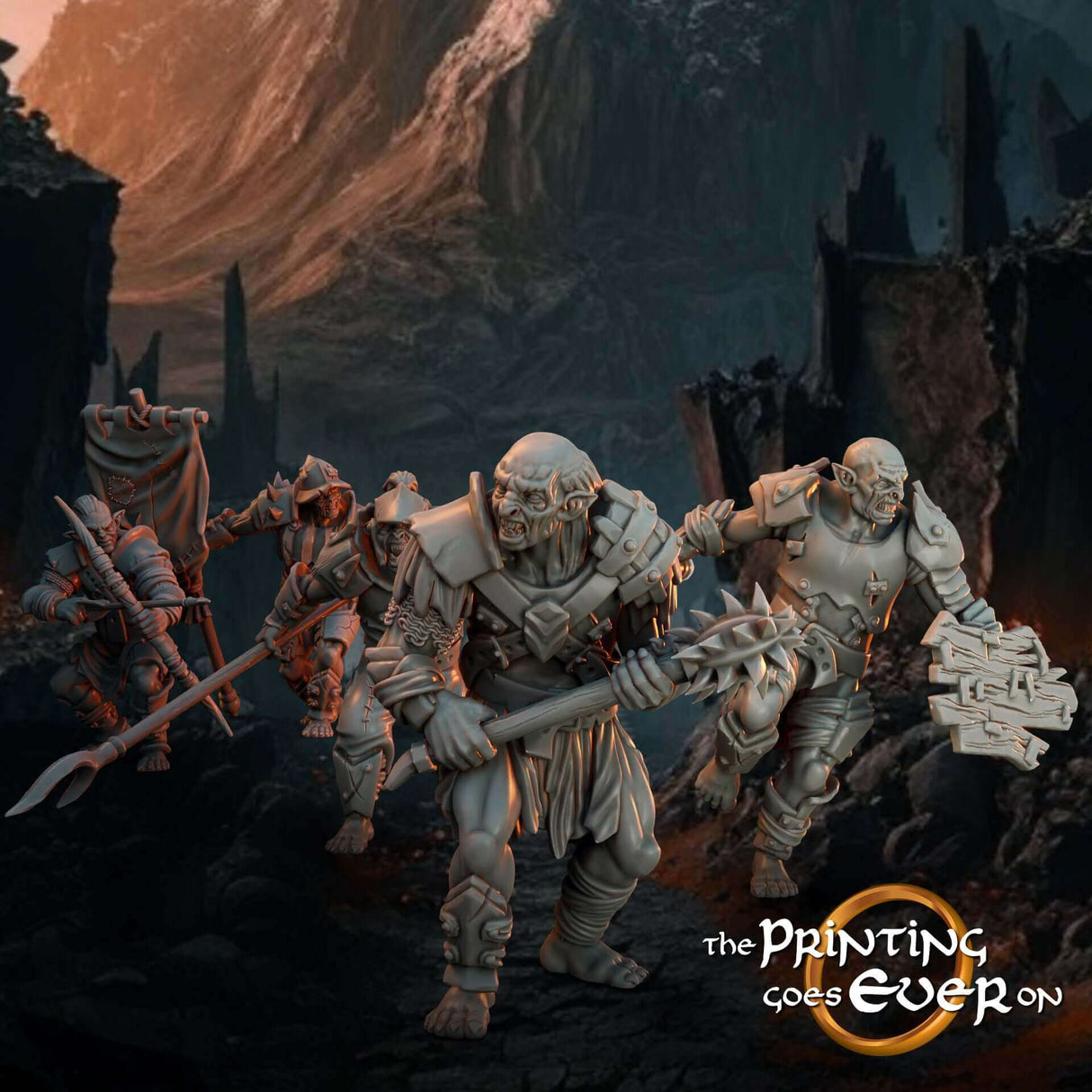 Assault Orcs Gruppenbild: Eine epische Zusammenstellung aller Assault Orcs, bereit, in den Schlachtgetümmel zu stürzen.