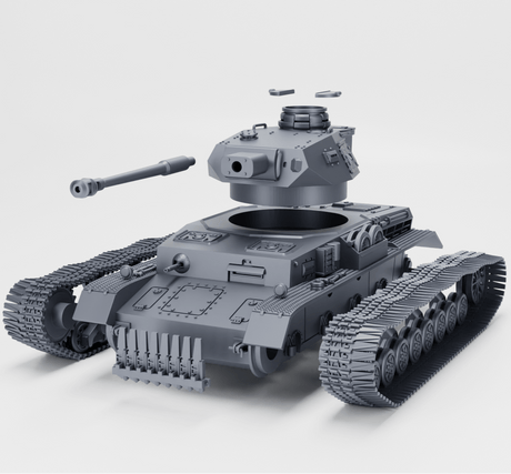 3D-Modell des Panzer IV Ausf. G mit Winterketten, Detailansicht auf der Hauptwaffe und dem Turm.