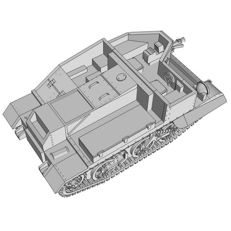 Bren Gun Carrier Modell aus dem Zweiten Weltkrieg, Seitenansicht des gepanzerten Kettenfahrzeugs.