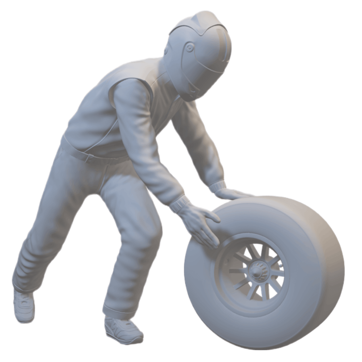 Pit-Crew mit Reifen und Helm | Slot Car Miniaturfigur