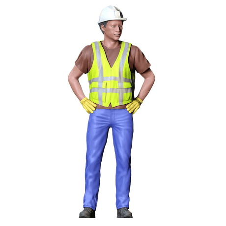 Realistische Miniaturfigur eines stehenden Bauarbeiters