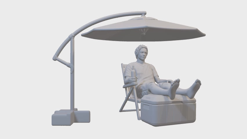 Homme miniature 3D sur une chaise longue 