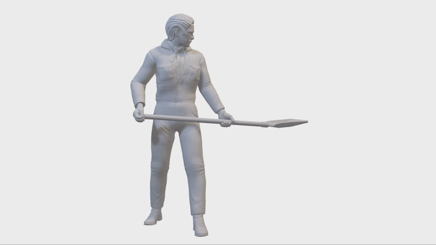 Detaillierte Figur eines Mannes mit Schaufel und ohne Kopfbedeckung im Maßstab 1:24