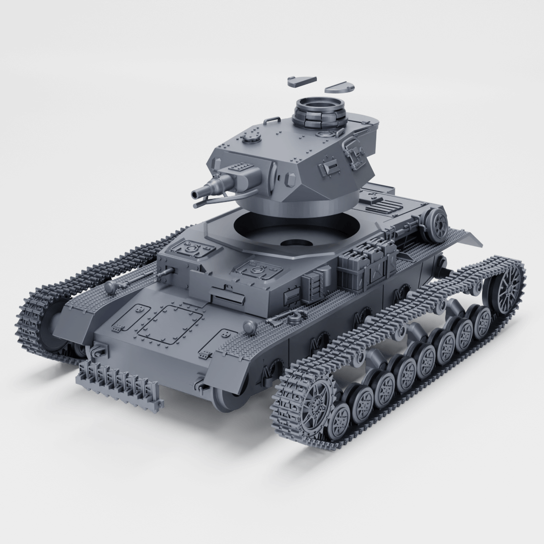 3D-Modell des Panzer IV Ausf. E mit Winterketten, detaillierte Ansicht des Panzers aus dem WWII.