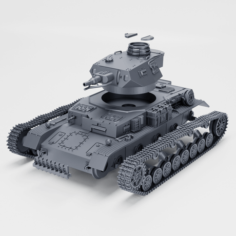 3D-Modell des Panzer IV Ausf. E mit Winterketten, detaillierte Ansicht des Panzers aus dem WWII.