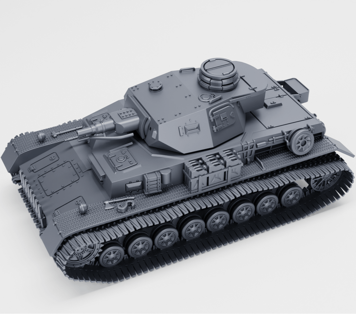 3D-Modell des Panzer IV Ausf. D mit Winterketten, Detailansicht von oben.