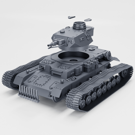 Detailansicht des Panzer IV Ausf. D mit abnehmbarem Turm, 3D-Modell in grau, WWII Zubehör.