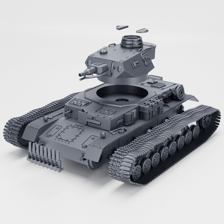 3D-Modell des Panzer IV Ausf. E mit abnehmbarem Turm, zeigt Details und Struktur, WWII Standardpanzer.