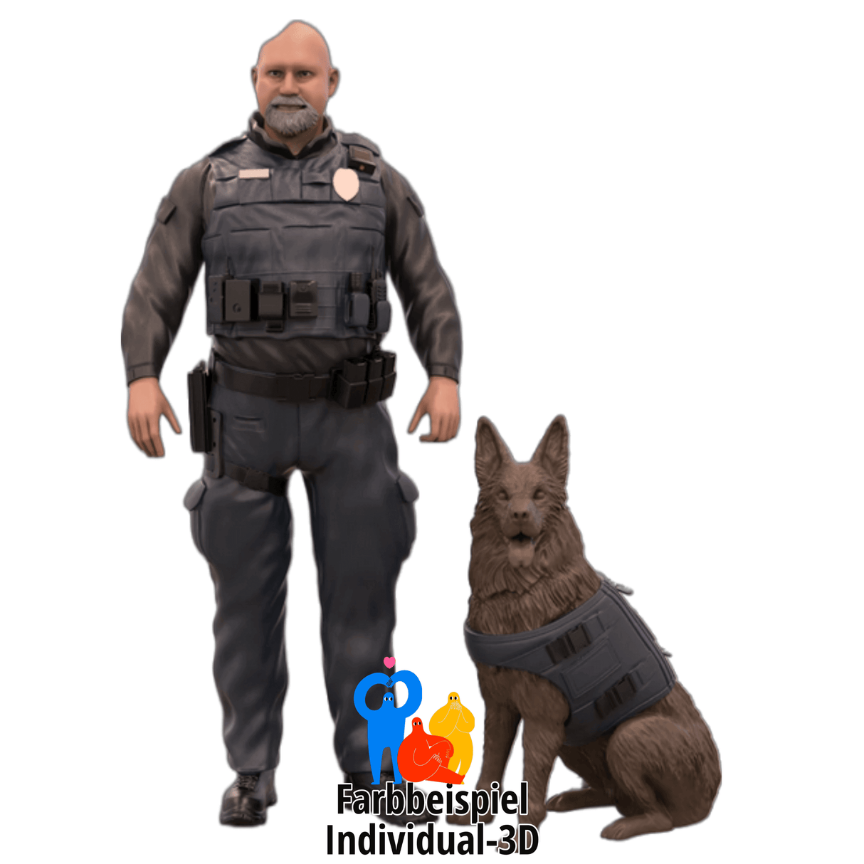Miniaturfigur von einem Polizeibeamten mit Hund 
