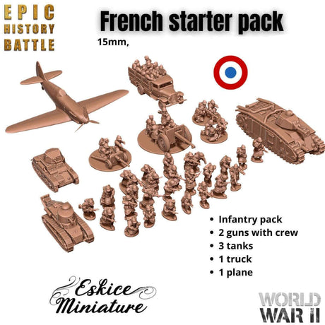 WWII Starter Pack Frankreich 15mm Maßstab zum Selbstbemalen