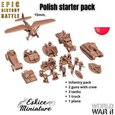 Polnisches Starter Pack für WWII Tabletop-Spiele im 15mm Maßstab